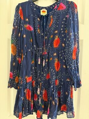 black toucans scarf long sleeve mini dress Farm Rio Toucans Scarf Mini Dress L (12-14)